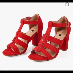 Red Block Heel Sandals
